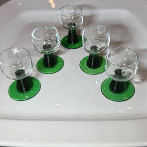 Vintage Ruwer by Schott-Zwiesel German Set of 5 Cordial Glasses clear / green